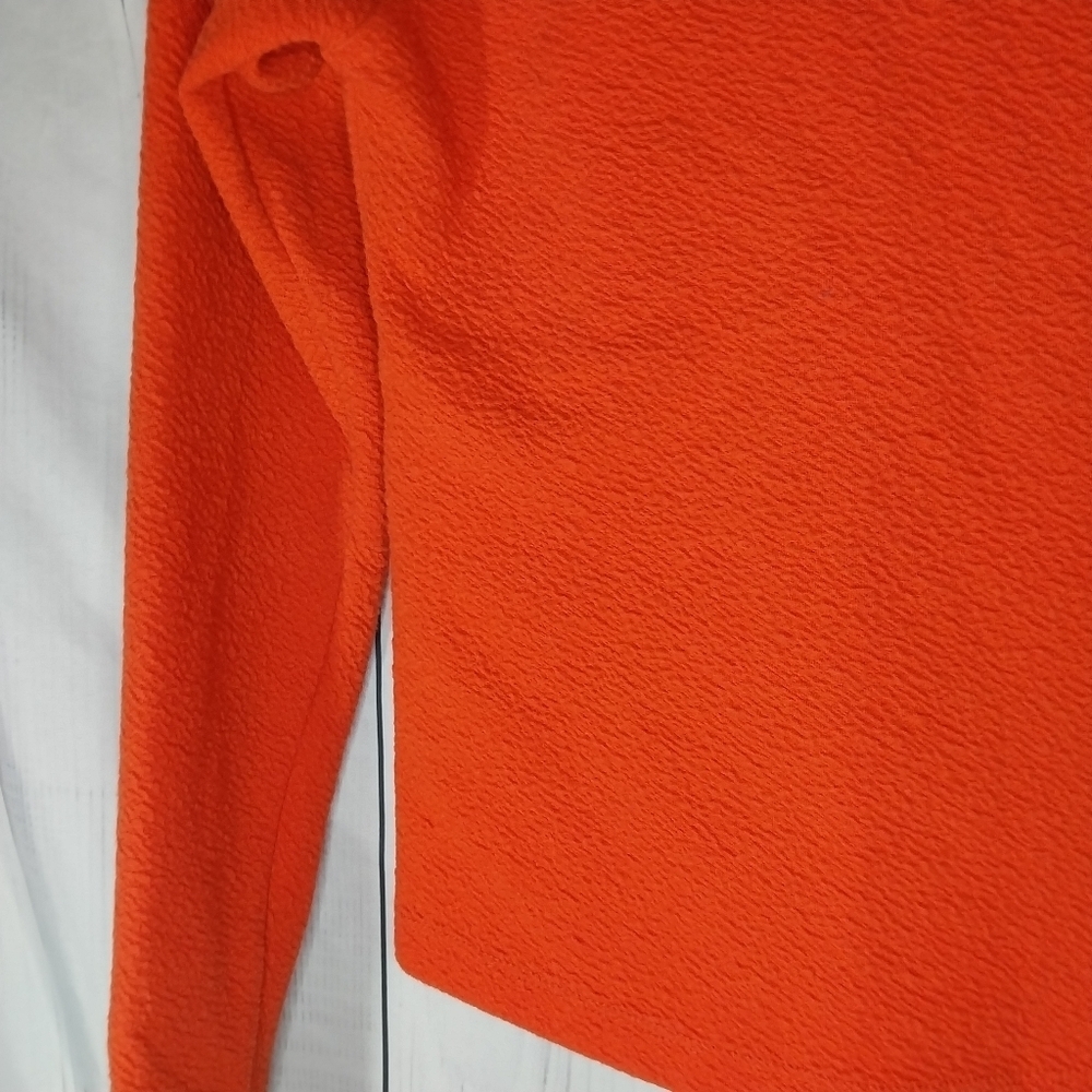 Maeve Anthropologie Sweetheart Neck Textured Orange Long Sleeve Women's Top - Picture 8 of 10